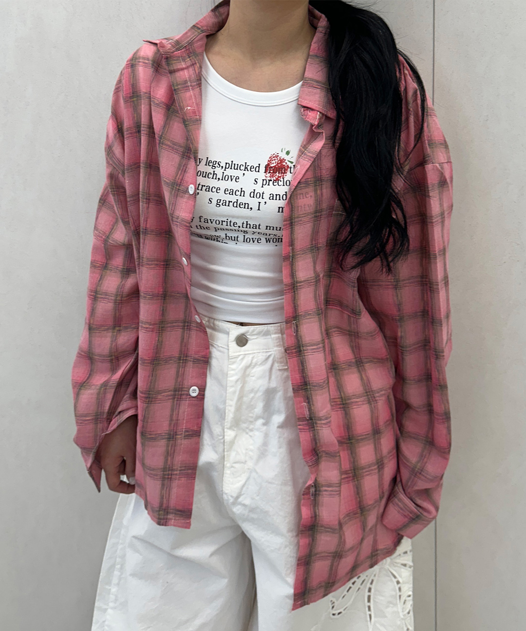 ラブリーオーバーフィットピンクチェックシャツ | ファッション通販