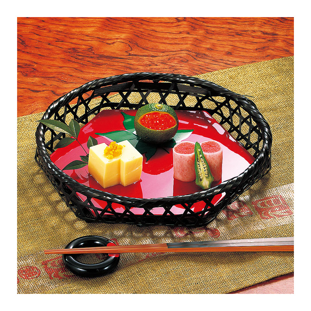 和食器の和心: 手なし盛籠(塗板付) (W24205) - オードブル竹かご