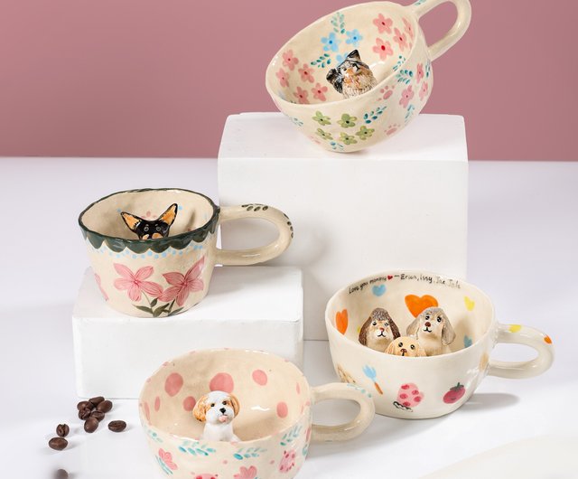 送料無料】香港 カスタムペットフィギュアマグ 犬マグ 猫マグ 手作り