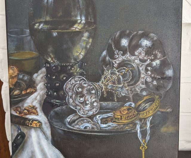 絵画 インテリア 額付(黒) 油絵 uF6-062804 静物 ワインとフルーツ