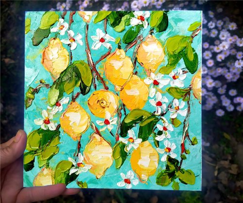 油絵 専用 いちじくとレモンのあるテーブル 油絵 専用 いちじくと