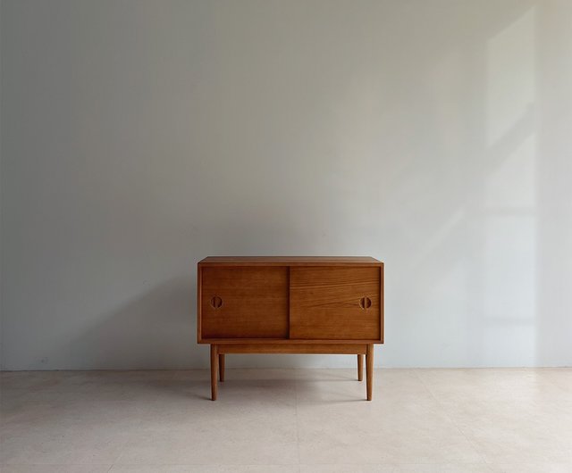 木製引き戸収納キャビネット 引き出し2つ 木製引き戸収納キャビネット