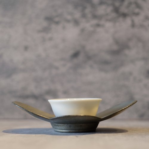 日本古美術】海棠式古錫茶托5客京都清課堂造天然薌沉香檀香茶器香道具