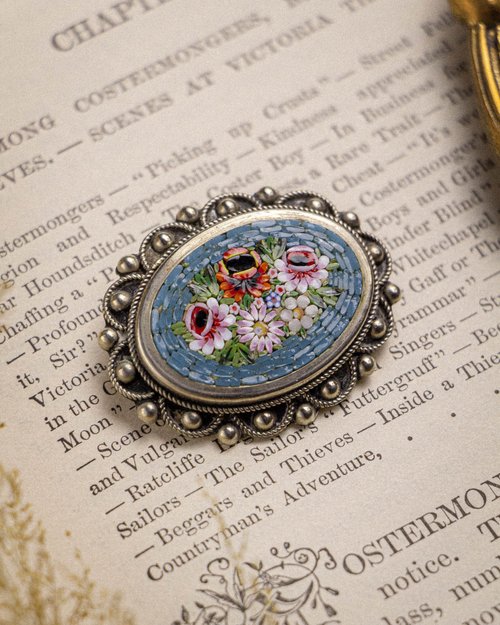 イタリアヴィンテージ マイクロモザイクブローチ ブルー 星