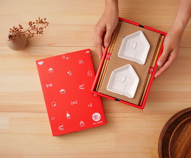 Mao's樂陶陶 夫婦茶碗 お箸 小皿セット 家型タレ皿とお箸セット -