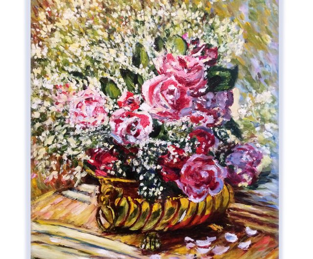 価値ある絵画 絵画のみ 肉筆 油彩画 花瓶のバラ 真作 美術品