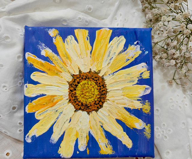 台湾 マーガレットの花のフレームレス絵画／アクリル画／掛け絵／原画