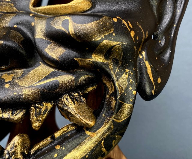 ジョージア 黒般若面: ゴールド書道ウェアラブル鬼面、家の装飾、歌舞