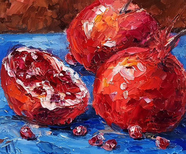 ロシア ザクロの油絵フルーツオリジナルアート静物キャンバス掛け絵