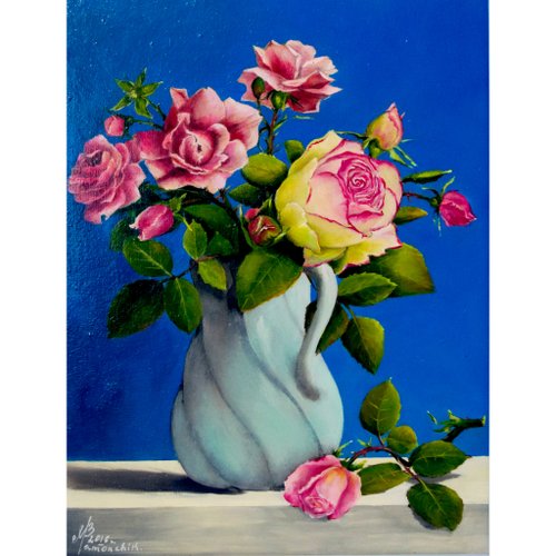 綺麗な薔薇が描かれてる油彩画 キャンパス約36 cmX29cm