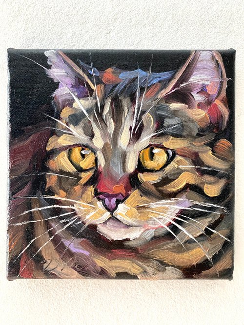 キャンバス油絵 専用 立ち上がって 外を見ている子猫 キャンバス油絵