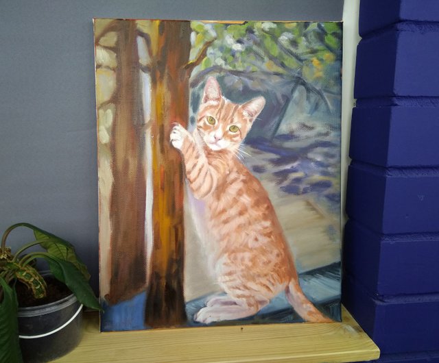 油絵 マミ 幸せを呼ぶピンク色の猫 油絵 マミ 幸せを呼ぶピンク色の猫