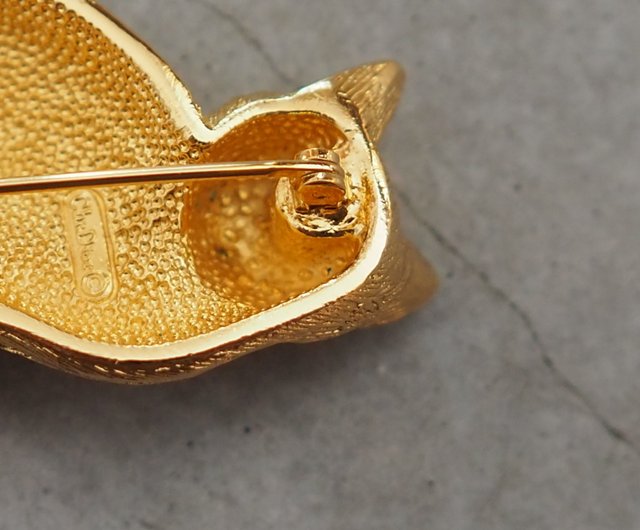 CHRISTIAN DIOR ディオール キャット 猫 ブローチ ゴールド