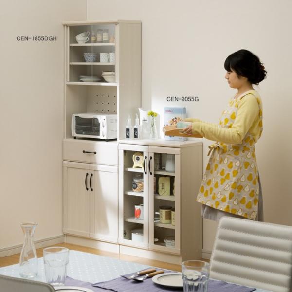 小型食器棚 ミニ食器棚 引き戸 フレンチカントリー風 オフホワイト