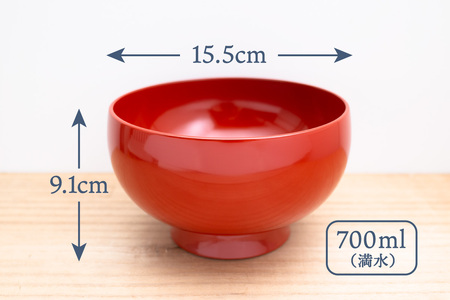 五寸 そば椀 （ 洗朱 ）直径15.5cm《 川連漆器 》/ 伝統的工芸品 天然