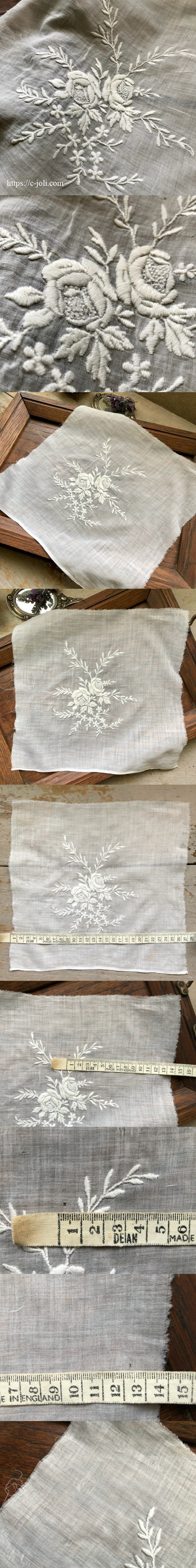 L2777 フランスアンティーク刺繍パーツ 白糸刺繍/ホワイトワーク手刺繍