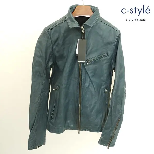 SHADE by SHELLAC シングルライダースレザージャケット 48 ネイビー 革