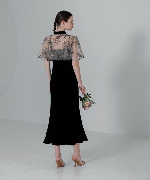 セール】【LEJA】配色パイピング花柄刺繍ボレロ付きベロアマーメイド