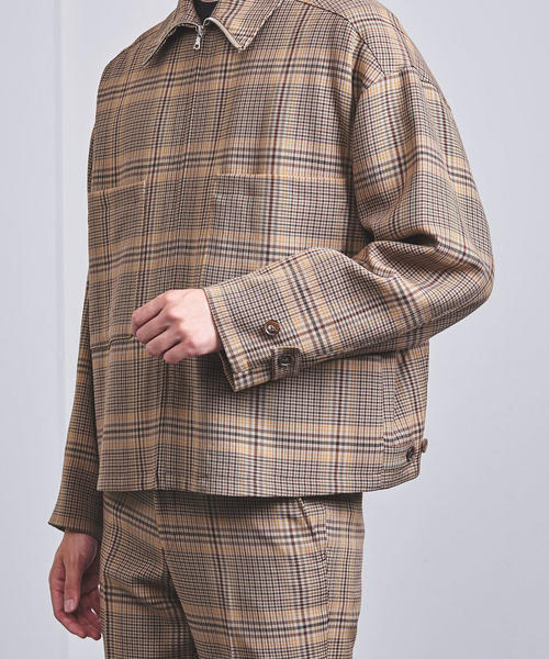 AURALEE グレー チェック柄 ジップアップジャケット