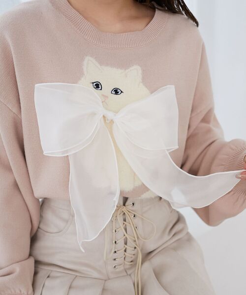 セール】フワフワネコちゃんリボンニット（ニット/セーター