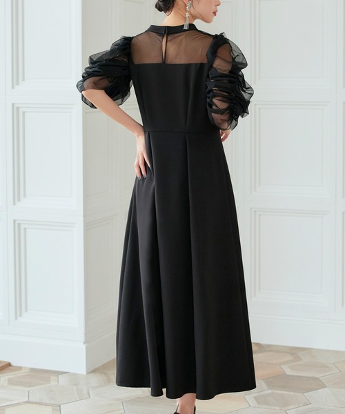 洗える/マルチway】ギャザーシアースリーブフレアパーティードレス