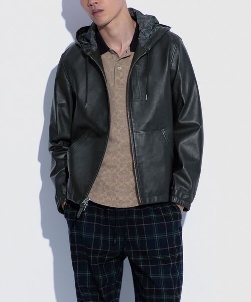 COACH / レザージャケット・ブルゾン/46/レザー/BLK/無地/55049 公式