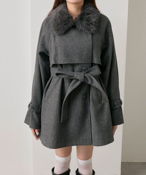 セール】【3WAY】ファーティペットミドル丈コート（ステンカラーコート