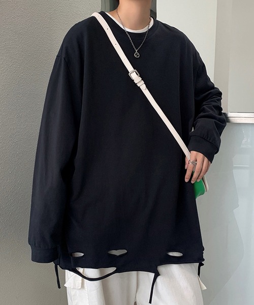 セール】【BENDER TOKYO】裾ダメージ加工 ロングスリーブTシャツ