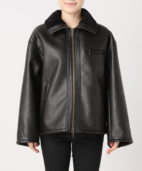 WEB限定追加》フェイクレザーボアブルゾン（ライダースジャケット