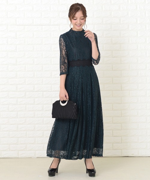 セール】花柄総レースロング丈フレアワンピース・ドレス（ドレス