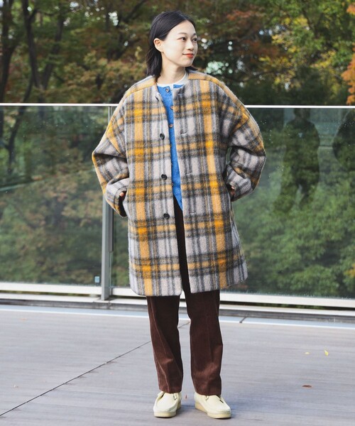 ビームスボーイ スライバーチェック ノーカラーコート BEAMS BOY