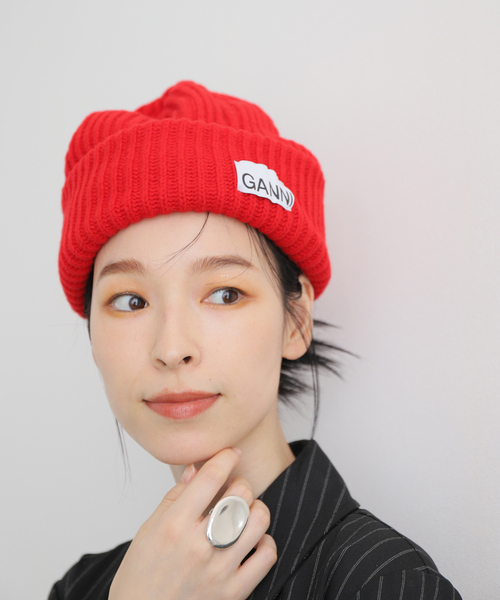 セール】【GANNI / ガニー】 Structured Rib Beanie：ビーニー（ニット