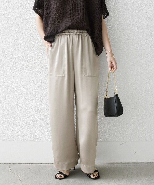 セール】SHIPS any:〈洗濯機可能〉サテン イージー ベイカー パンツ