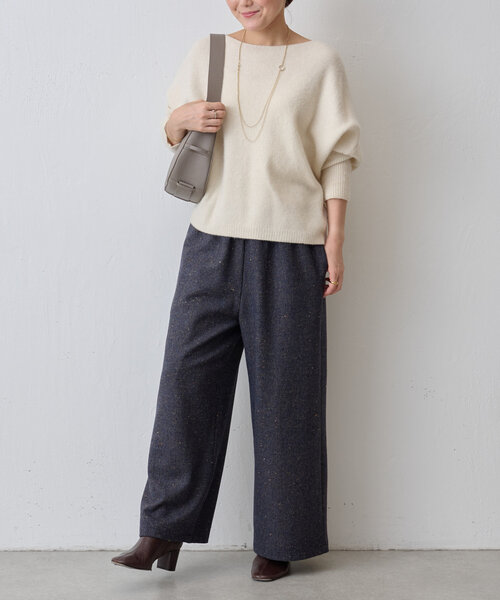 BEARDSLEY ネップツイードパンツ グレー ウエストリブネップツイード