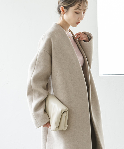 Noble（ノーブル）の「MTRウールカシミヤミニマルVコート（ノーカラー