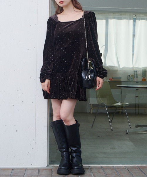 結婚式/オケージョン】ベロアスタッズミニワンピース（ワンピース