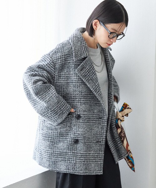 SHIPS（シップス）の「スライバー チェック ショート Pコート