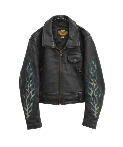 ブランド古着】ファイヤーパターン バックロゴ刺繍 カウレザーシングル