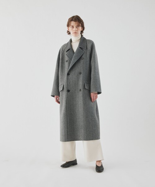 ヘリンボーンダブルフェイス ダブルブレストコート（チェスターコート