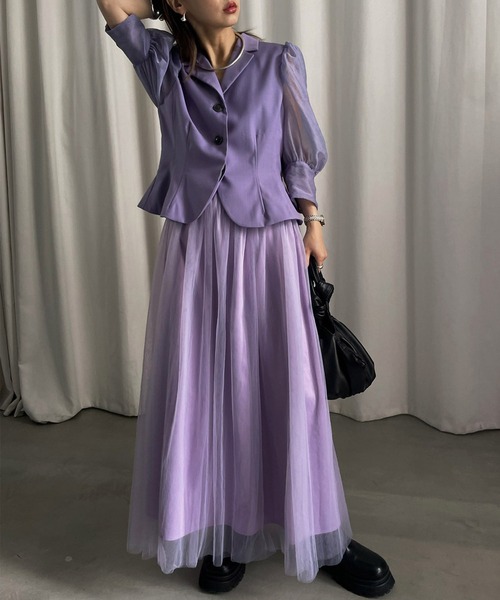 Ameri（アメリ）の「PEPLUM LINE CHIFFON SKIRT SET DRESS（ワンピース