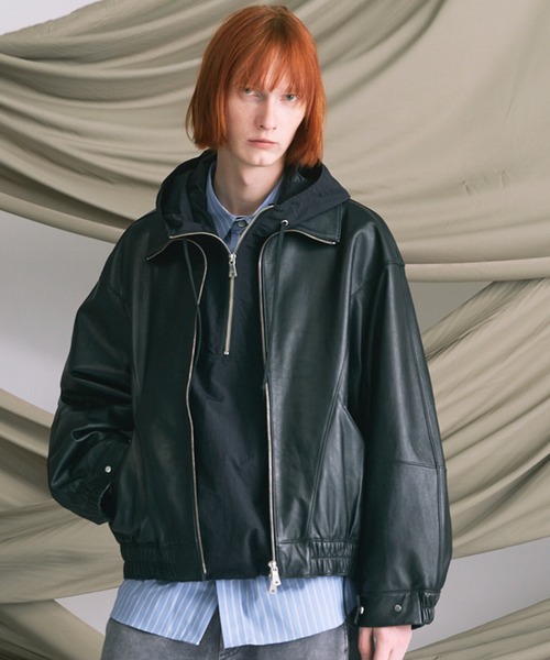 UNISEX》Sheep Leather Stand Collar Blouson/シープレザースタンド