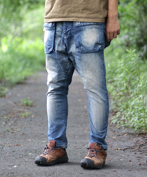 ネイタルデザイン】G55サルエルフラップデニムパンツ リアルダメージ