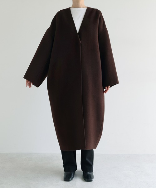 セール】ノーカラーリバーロングコクーンコート（ノーカラーコート