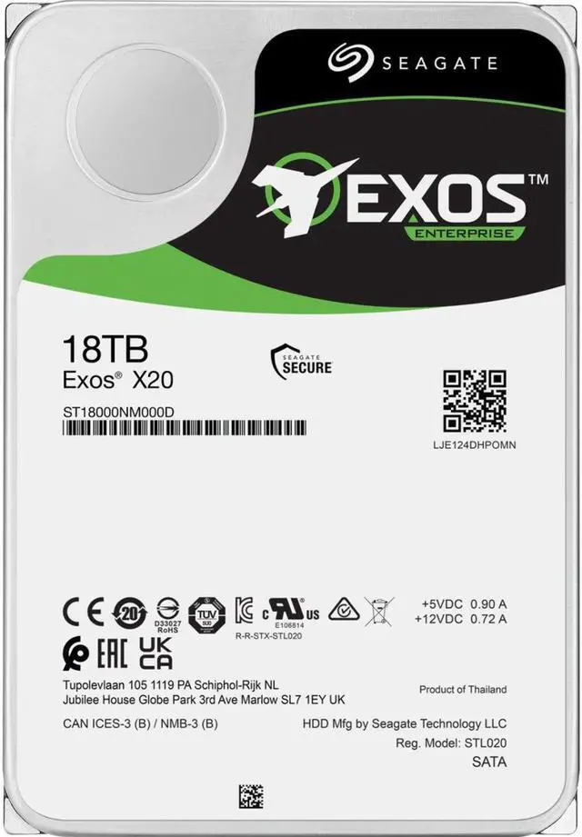 Seagate Exos X20 ST18000NM000D 18TB 7200 RPM 256MB Cache SAS 12Gb