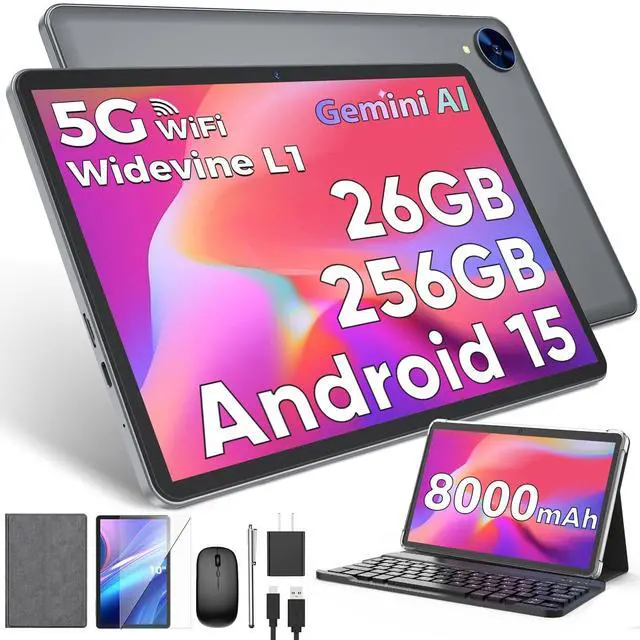 Android 15 Tablet with Keyboard, 26GB RAM, 256GB ROM(2TB Expand