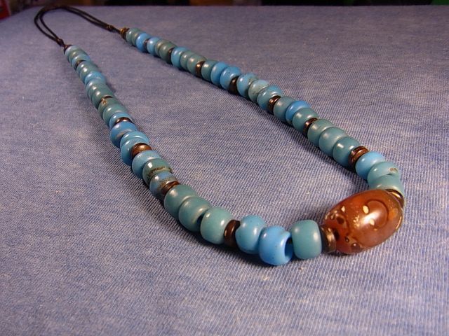 アイヌ玉(浅葱色・和蘭玉)と紅玉髄のネックレス - Chagamocraft (チャ