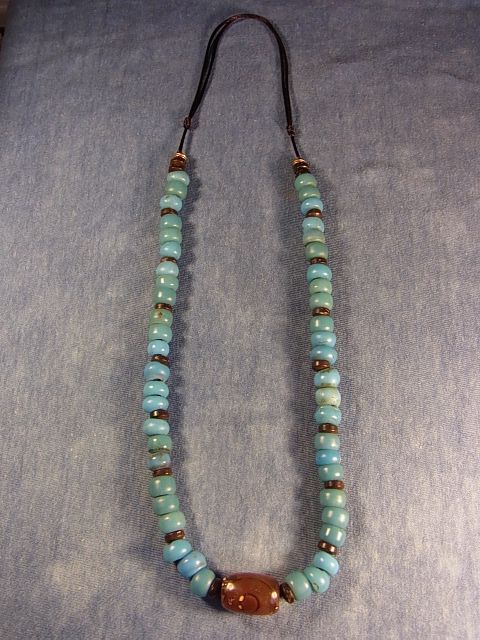 アイヌ玉(浅葱色・和蘭玉)と紅玉髄のネックレス - Chagamocraft (チャ