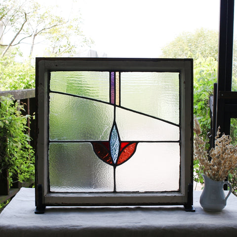 アンティークステンドグラス窓枠w48,8×h51×d4，2㎝