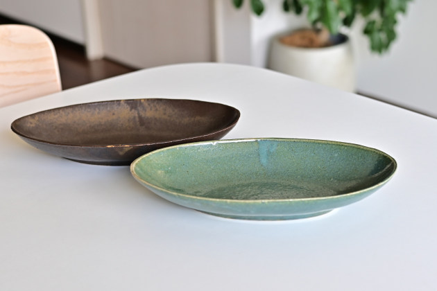 及川静香 緑釉舟形鉢