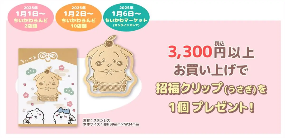 ちいかわらんど ノベルティ 招福クリップ ハチワレ ちいかわ うさぎ